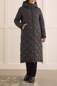 Long Quilted Puff Jacket With Side Zipper