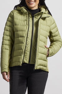 Moss Stone Short Puff Jacket With Removable Hood