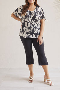 Size Inclusive Flutter Sleeve Printed Top- French Oak