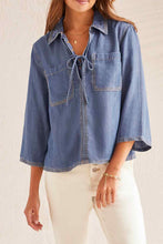 Load image into Gallery viewer, Chambray 3/4 Sleeve Pop Over Blouse
