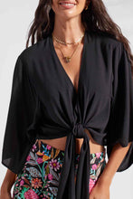 Load image into Gallery viewer, Black Kimono Front Tie Top
