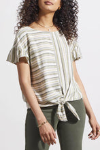 Load image into Gallery viewer, Cactus Striped Tie Front Linen Blouse With Button Back
