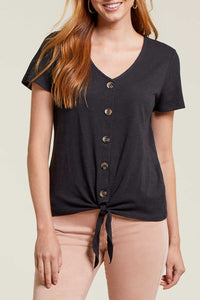 Black Short Sleeve Knot Front Top
