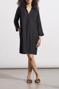Black Linen 3/4 Sleeve Dress